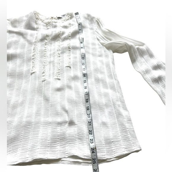 Sandro white viscose textured tuxedo style long sleeve women’s top size 2 - Picture 13 of 14